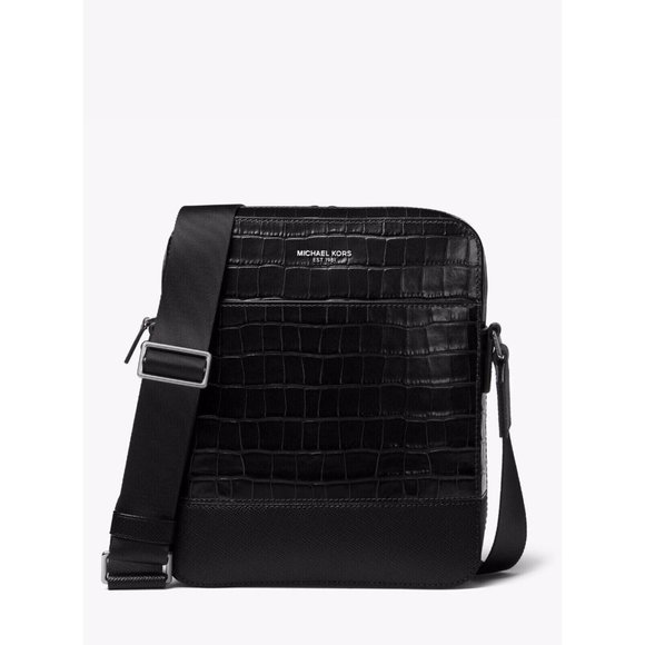 Michael Kors 'Harrison' croc-embossed black leather flight bag - Picture 2 of 5